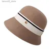 Wide Brim Hats Bucket Hats 2024New Female Bucket Hat Winter Wool Vintage Elegant Womens Fedoras Felt Hats Fashion French Bowler Sombrero Wool Hat Headwear Q240312