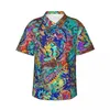 Мужские повседневные рубашки, винтажная гавайская рубашка с цветочным принтом, мужская рубашка для отпуска, милый красочный принт с коротким рукавом, уличный стиль, крутые блузки большого размера