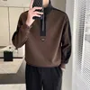 Spring and Autumn Trendy Mens Handsome Simple Half Zipper Stand Up Neck Colored Long Sleeve Loose Casual Sweater 240228