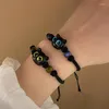 Länk armband söt blå gul katt ögonmonster för par stil svart hand vävd utdragna armband tillbehör flickor födelsedag present