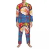 Nachtkleding voor heren Flamingo Design pyjamasets Abstract schilderkunst Warm mannelijk Lange mouw Esthetisch Vrije tijd 2-delig thuispak Groot formaat