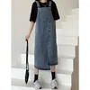 Röcke Koreanischen Stil Denim Strap Rock Weibliche Literarische Hohe Taille Retro Lange Mode Stretch Design Kleid