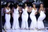 2024 Elegant spaghetti sjöjungfru brudtärna klänningar billiga djupa v hals afrikansk bröllop gäst klänning billig lång prom evenig miad av hedersklänningar