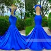 Royal Blue Jewel Neck Long Prom Dresses For Black Girls Applicants Birthday Party Dress Mermaid aftonklänningar Robes BC15273