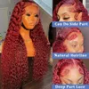 99J ciemnoczerwono bezkręgowe koronkowe peruka Burgundia Kinky Curly Human Hair Peruki 13x4 Przezroczyste koronkowe peruki czołowe dla kobiet w sprzedaży