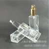 30 ml tomt klart glas parfym sprayflaska 1oz påfyllningsbar fyrkantig atomizer med svart guld svart pump cap thgej fldnj