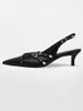 2024 Lady New Women Dress Shoes Sheepskin Leather Stiletto Med Heels Pillage Pointed Toes V Style Open Rivets Metal Pump Party Wedding Buckle Siz 34-43 BA6F0