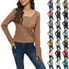 Kvinnors T-skjortor Casual Solid Color Long Sleeve T-Shirt Spring Round Neck Buttons Top For Women Vintage Sweet Sweet Everyday Y2K Tops Mujer