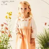 Flickans klänningar Dave Bella2-7 år barnkläder Baby Girl Dress Orange Party Dresses Spring Dress Princess Dress DB1230288 L240311