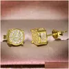 Stud Choucong Hip Hop Earring Vintage Jewelry 925 Sterling Sier Yellow Gold Fill Pave White Sapphire Cz Diamond Sparkling Women Men Ea Otm5i