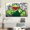 Dipinto su tela Street Graffiti Art Rana Kermit Finger Stampa poster Pittura a olio animale Immagini a parete per soggiorno Senza cornice194c