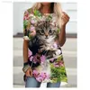 Koszulki koszulki damskiej mody dla kobiet duże topy 3D Drukuj Kot Graphic Loose Streetwear Ofter Odzież Krótkie sle Koszule Koszule L24312 L24312