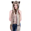 Scarves Women 3-in-1 Function Fur Cute Animal Ear Hood Hat Caps Scarf With Paws Mittens Gloves Neck Warmer Attached For Winter