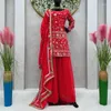 Roupas étnicas Palazzo Terno Salwar Kameez Vermelho Sharara Anarkali Lantejoulas Decoradas Flores Vestido