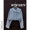 Women's Jackets Designer 2024 Spring/Summer New Buckle Metal Triangle Decoration High Waist Short Denim Coat for Women V8LY