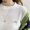 T-shirt Femme Jielur Kaki T-shirt de dessin animé brodé Femmes Vert Casual Cute Girls Tee-shirt Blanc Simple Long-Sled Tops Fe S-XL L24312