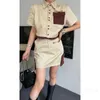 designer mm23ss ny produktuppsättning khaki brun ficka broderade bokstäver cool tjej arbetskläder stil kjol med bälte 9hmm