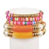 5PCS Soft Clay Gold Charm Bracelets Zestaw Kolorowe akrylowe perłowe surfer etniczny Heishi Stretch States Strands Stackable Bohemian Summer Beach Przyjaźń Biżuter