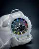 Orologio da uomo al quarzo digitale sportivo a colori trasparenti 2100 Orologio a LED con alzata automatica della mano, con funzionalità complete, ora mondiale, serie GD Oak