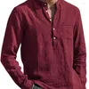 Men's Casual Shirts Cotton Linen Men's Long-Sleeved Summer Solid Color Stand-Up Collar Beach Style