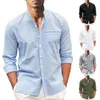Chemises décontractées pour hommes Chemise pour hommes de couleur unie Col montant élégant avec un design à simple boutonnage Coupe ample Tissu respirant doux pour le printemps