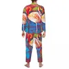 Nachtkleding voor heren Flamingo Design pyjamasets Abstract schilderkunst Warm mannelijk Lange mouw Esthetisch Vrije tijd 2-delig thuispak Groot formaat
