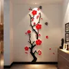 Flor de ameixa 3d espelho acrílico adesivos de parede quarto diy arte decoração da parede sala estar entrada fundo da parede Decoration206w