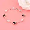 Charm Bracelets Link s LEEKER Korean Fashion Black Enamel Flower For Women Silver Color Pearl Wedding Accessories Jewelry 039 LK3 Q240321