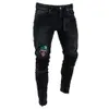 Pantalones vaqueros ajustados de moda para hombre, pantalones vaqueros rasgados con estilo, pantalones de mezclilla deshilachados rectos y delgados para motorista, pantalones vaqueros de diseñador para hombre azul negro 338 214