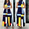 Sexy Fashion Long Dress Womens Digital Printing Sleeveless V Neck Elegant