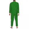 Voor heren nachtkleding Kerstgroen Pyjamaset Wit Stippen Opdruk Kawaii Heren Lange mouwen Informeel Dagelijks Tweedelige nachtkleding Grote maat