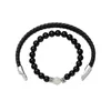 Bracelets de charme Mode Double corde tissée à la main Perles lumineuses en acier inoxydable Bracelet en cuir véritable pour homme Tendance Personnalité élégante