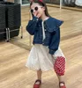 Jaquetas 2024 Chegada Meninas Denim Ruffles Casaco Outono Algodão Manga Completa Moda Crianças Casacos 2-8 Anos PP94