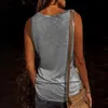 Kvinnors T-shirt 2021 Summer Womens sömmar Top Urban Casual Streetwear Contrast Color Collar Wide Loose Vest Slest Pullover T-shirt L24312 L24312
