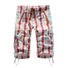 Erkek pantolon basit çizgili çoklu çanta tulumu gevşek kırpılmış düz tüp yaz gündelik şort erkekler için kısa dipler