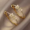 Luxury Fashion Zircon Flower Hoop 14k Yellow Gold Earrings for Women C Earring Gift Jewelry Accessories for Women Pendientes Mujer