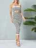 Casual Jurken Dames Tube-jurk Gebreid Strapless Backless Uitgehold Gestreept Patchwork Lange Bodycon Y2k Strand Maxi Clubwear