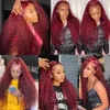 99J Dark Red Glueless Lace Front Wig Burgundy Kinky Curly Human Hair Wigs 13X4 Transparent Lace Frontal Wigs for Women on Sale