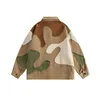 Camo patchwork distressed jacket for women and men in spring and autumn, long sleeves appear slim and irregular in covering flesh