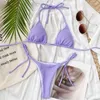 Kvinnors badkläder sexig mikrobikini 2024 Bandage Lace Up Women Swimsuit Kvinnlig halter Thong Bikinis Set Beach Wear Brasiliansk baddräkt