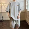 Tute da uomo Tuta stile Waffle Hong Kong Ragazzi Primavera 2024 Colori solidi Retro Baggy Plus Size Pantaloncini sportivi Tuta manica giovanile