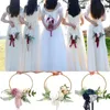 Decorative Flowers 1PC Bridal Shower Artificial Rose Simulated Flower Gold Hoop Bouquet Bridesmaid Wedding Wreath Wall Decor Party Front