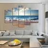 5pcs / set sans cadre plage vagues lever du soleil paysage marin peinture mur art peinture à l'huile sur toile texturé image salon décor à la maison251v