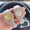 Buzlu Out Watch Erkek İzle Yüksek Son Lüks Saat Tasarımcısı Parlak Full Elmas İzle Moissanite Hip Hop Paslanmaz Çelik Kuvars Saat Izgar Out Gold Watch