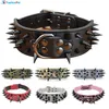 High Quality 2 Width Pu Leather Big Dog Collar with Black Sharp Spikes Studded for Large Dog Pet Pitbull Mastiff K5825243Q