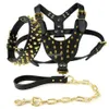 Black Spiked Dog Collars Studded Leather Dog Pet Pitbull Harness Chest 26 -34 Collar & Leash Set For Medium Large Dogs 264w