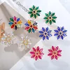 Pendientes de tuerca de moda con cristales fucsia y flores para mujer, joyería bohemia coreana, regalo