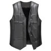 Men's Vests Men Sleeveless Vest Stylish Faux Leather Motorcycle For Autumn Winter Single Breasted V-neck