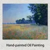 Handgemalte Leinwandkunst, Claude Monet Ölgemälde, Reproduktion, Hafer- und Mohnfeld, Giverny, für Büro, Wanddekoration246U