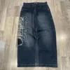 Jeans da donna Bigg Pantaloni dritti a gamba larga a vita alta Lettera ricamata Baggy Micro-svasato Y2K Pantaloni casual Harajuku